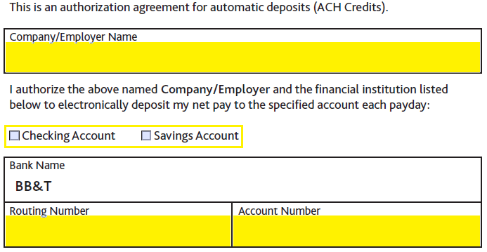Free BB&amp;T Bank Direct Deposit Authorization Form - PDF