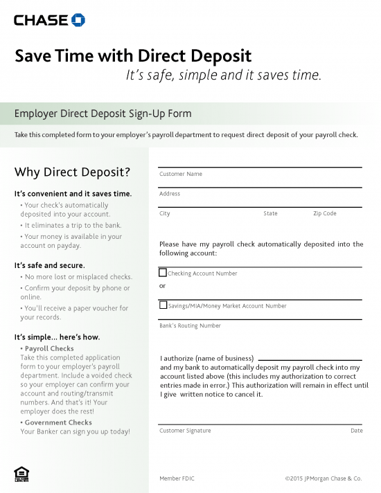 free chase bank direct deposit authorization form pdf