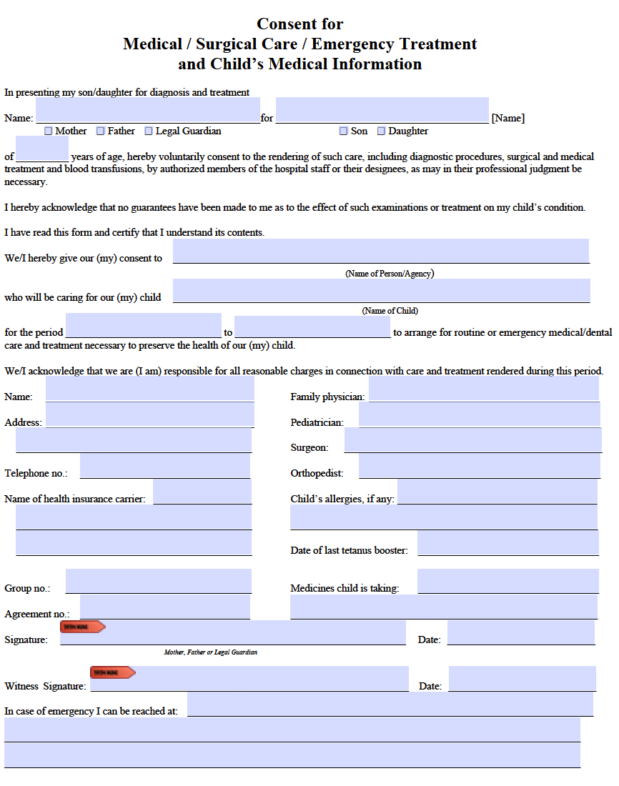 Free Printable Child Medical Consent Form For Grandparents Pdf