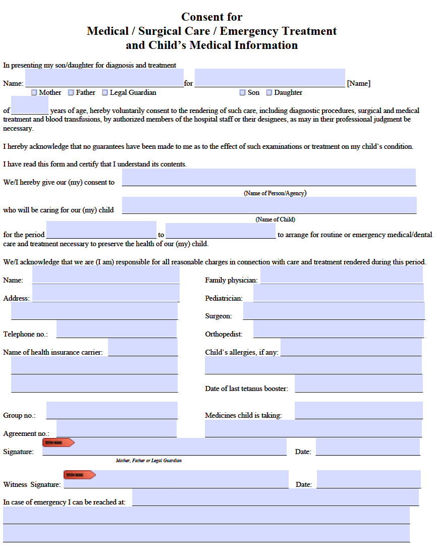 Child Medical Consent Form Template