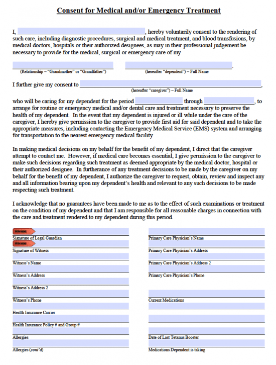 Free Grandparent Medical Consent Form Pdf Word Bank2home