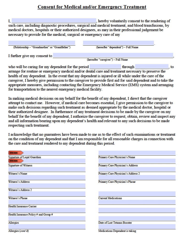 Grandparent Printable Medical Consent Form For Minor