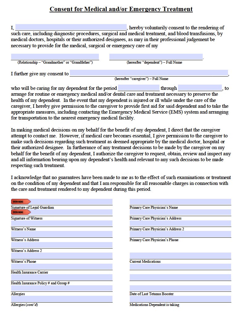 Medical Consent Form For Grandparents Template