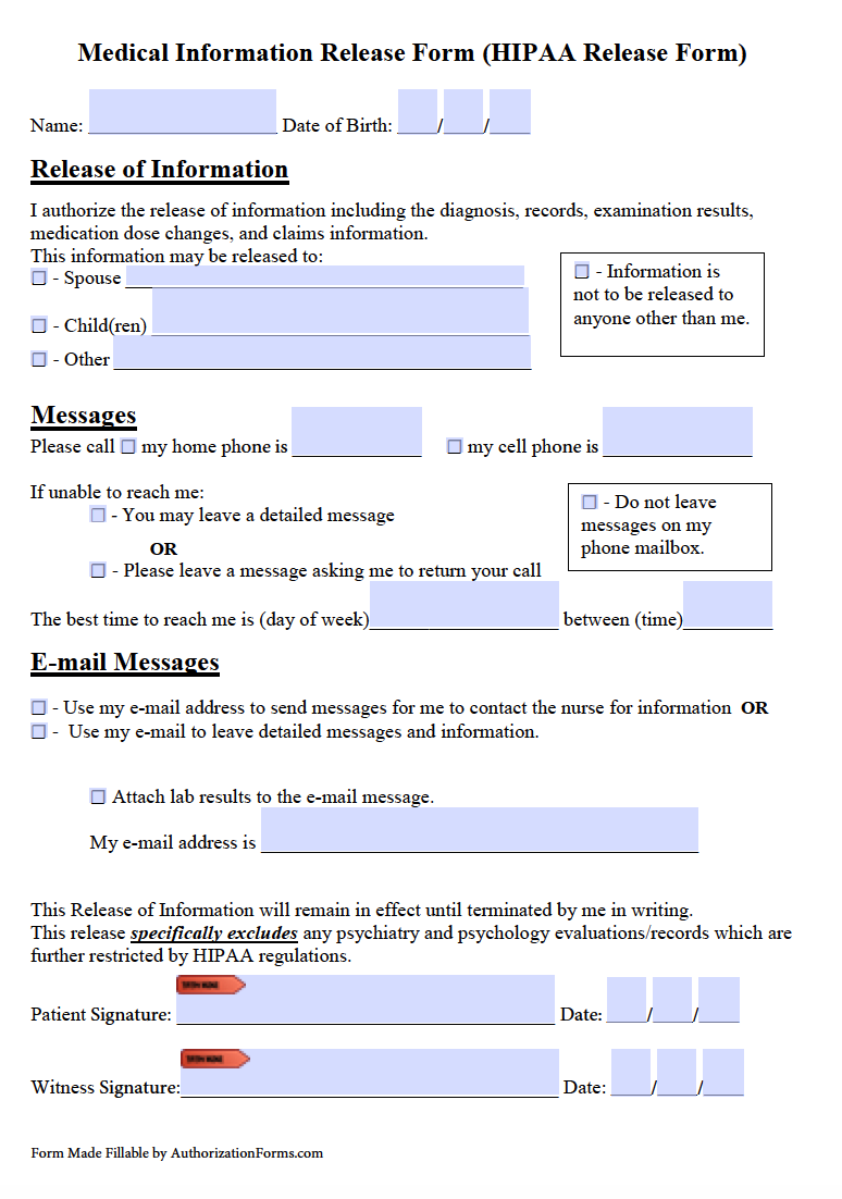 Medical Records Release Hipaa Form Pdf Word Templates - 19 Printable ...