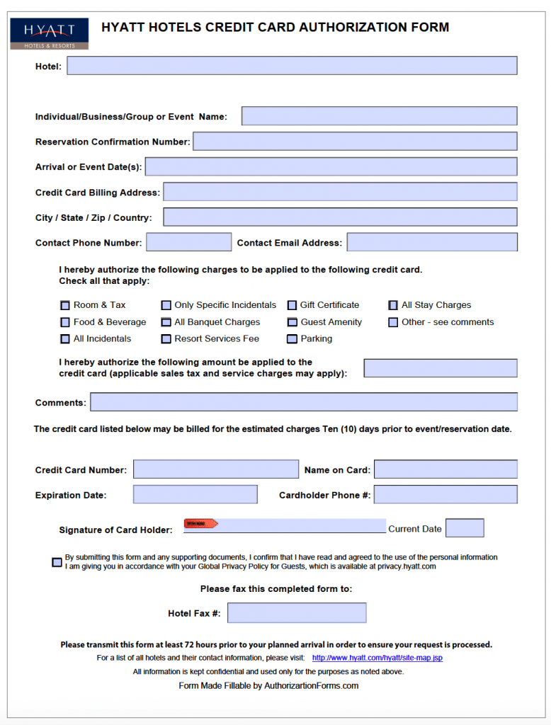 Free Hyatt Hotel Credit Card Authorization Form PDF Free hyatt hotel credit card authorization form pdf
