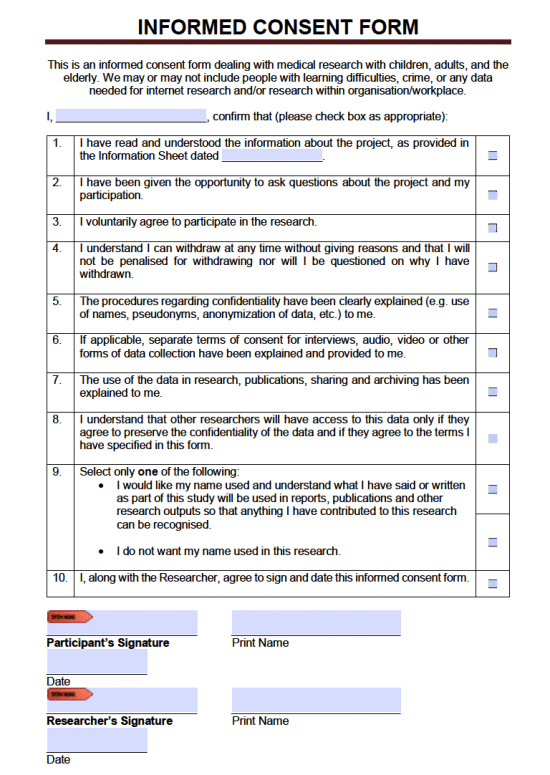 Informed Consent Form For Research Study Template