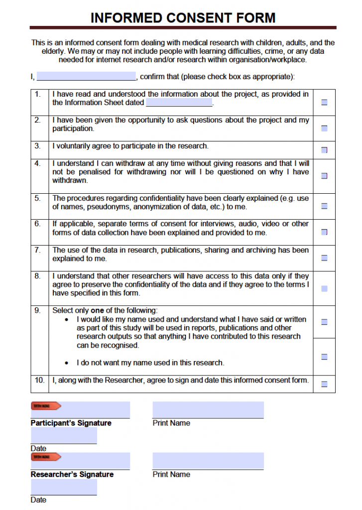 Free Informed Consent Form For Research Example PDF Word