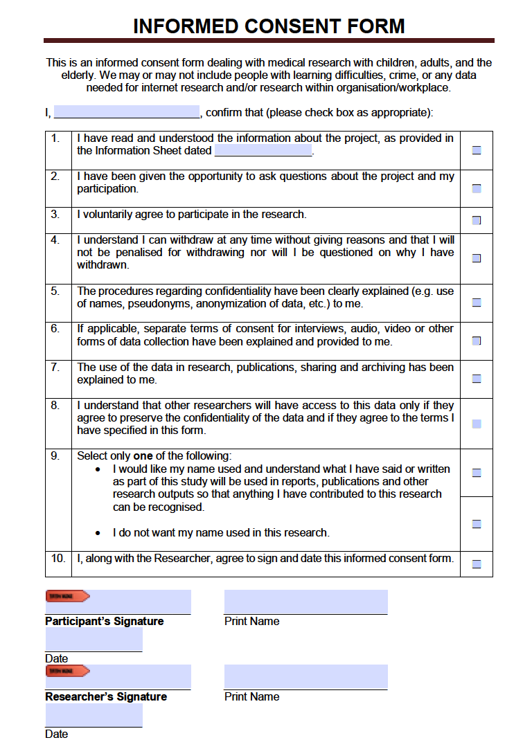 Free Informed Consent Form For Research Example Pdf Word 2343