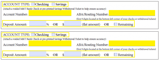 M T Direct Deposit Form