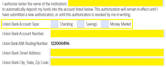 Free MUFG Union Bank Direct Deposit Authorization Form - PDF