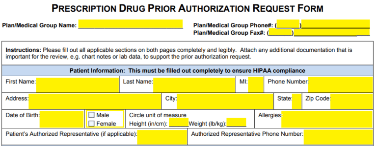 Free Medicaid Prior Prescription Rx Authorization Form Pdf 6493