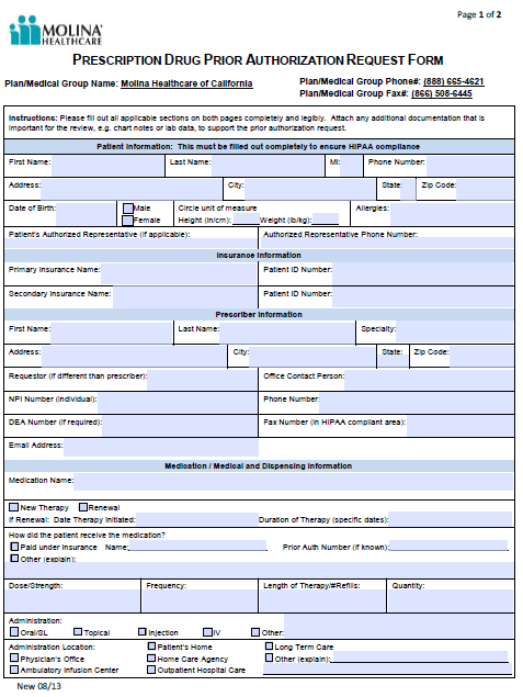 Free Molina Healthcare Prior Prescription Rx Authorization Form Pdf Free Download Nude Photo 1517