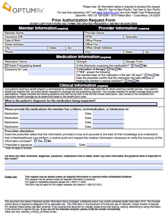 Free Optumrx Prior Prescription Rx Authorization Form Pdf 7934