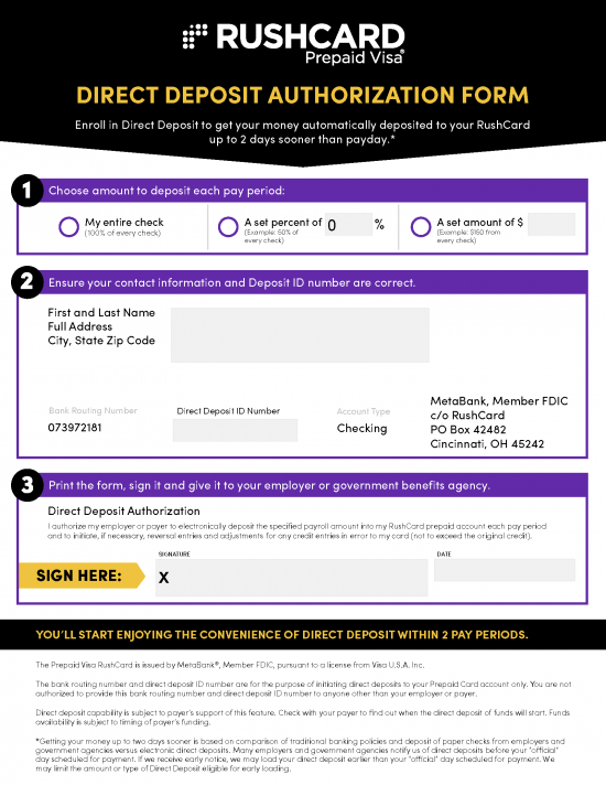 Rushcard Deposit Schedule 2022 Free Rushcard Direct Deposit Authorization Form - Pdf