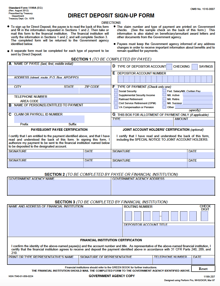 Social Security Form 1199A Printable