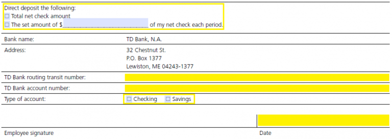 Free TD Bank Direct Deposit Authorization Form PDF
