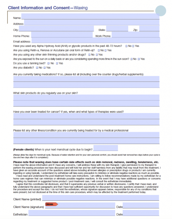 Free Waxing Consent Form PDF