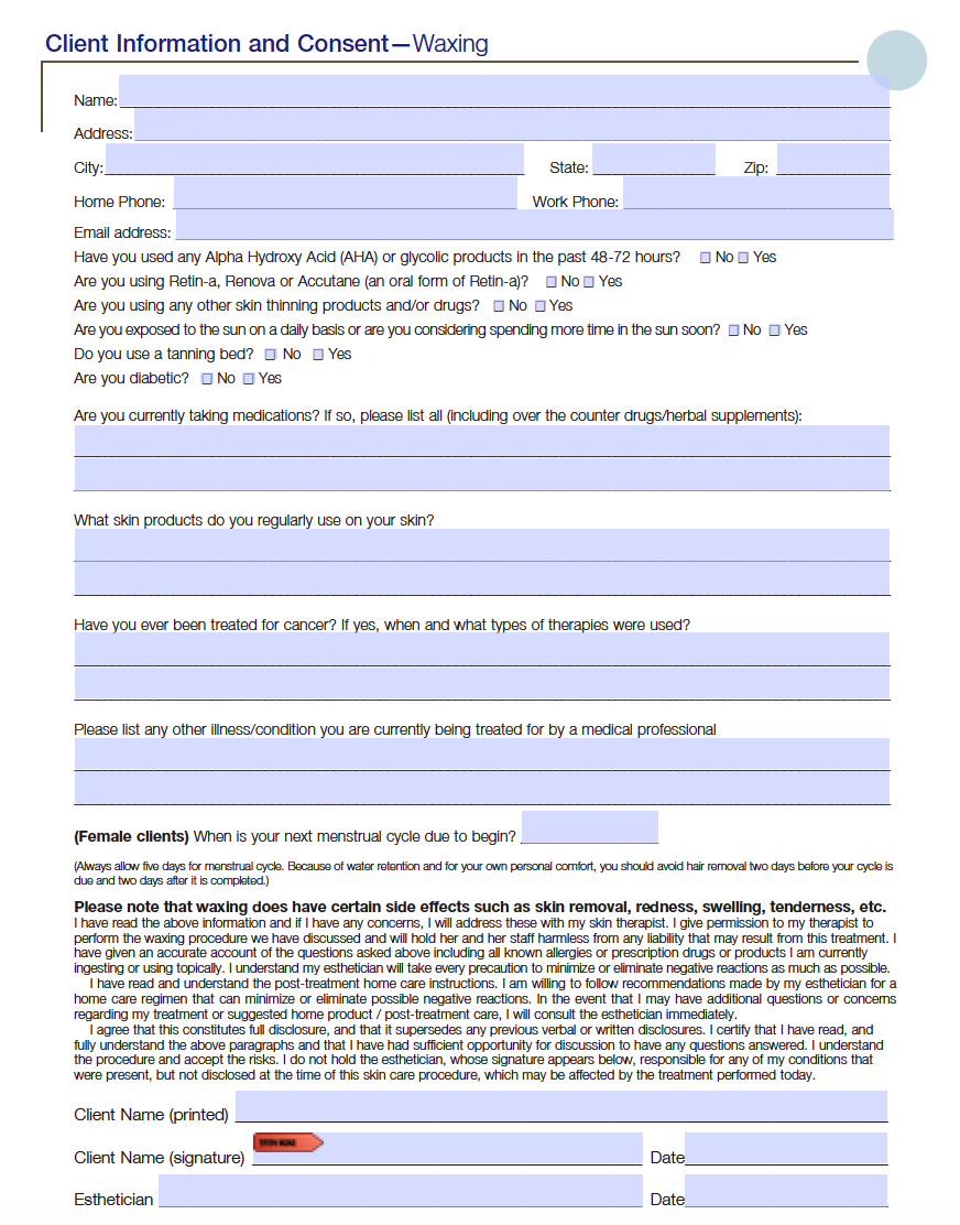 Waxing Consent Form Authorization Forms