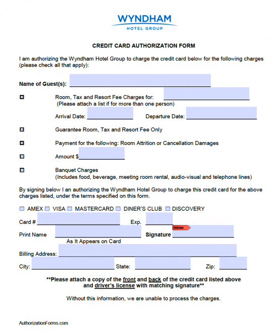 Free Wyndham Hotels Credit Card Authorization Form Word Pdf Eforms ...