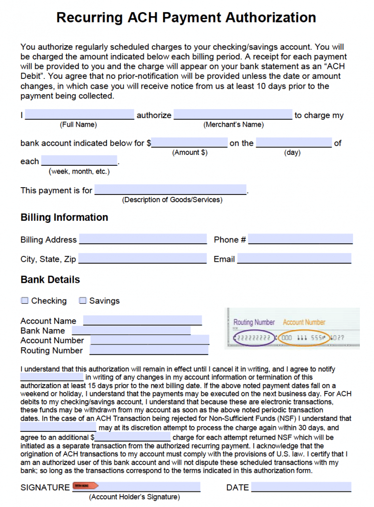 Ach Payment Ach Form Template